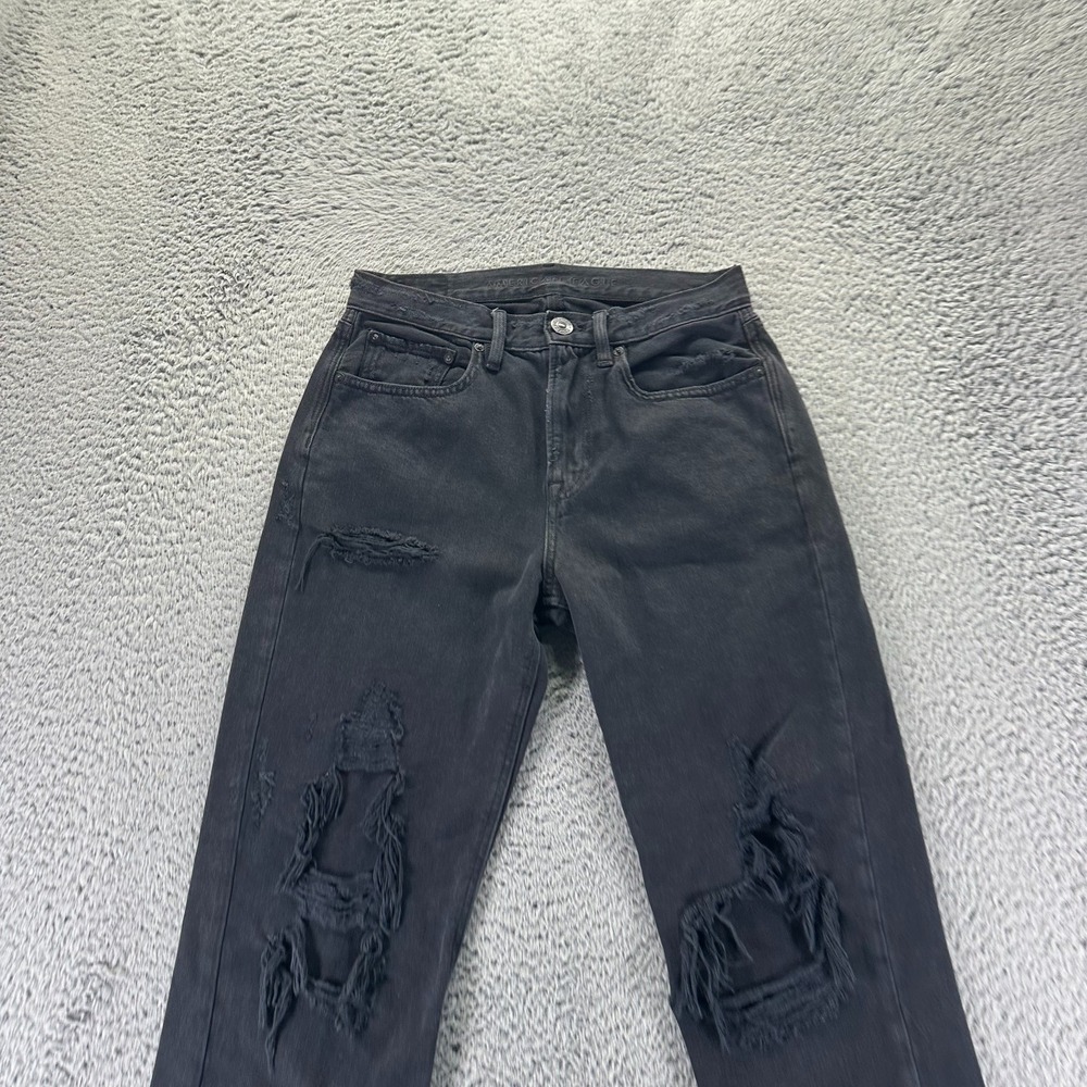 VTG American Eagle Outfitters Jean Women 28x28 Black Denim Boyfriend Distressed - Picture 2 of 11